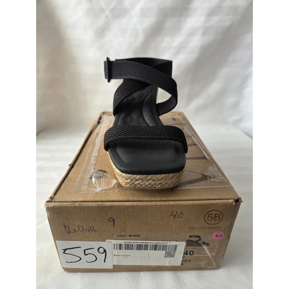 VIVAIA Lyla Black Knit Espadrille Wedge Sandals Square Toe Women Size EU 40 US 9